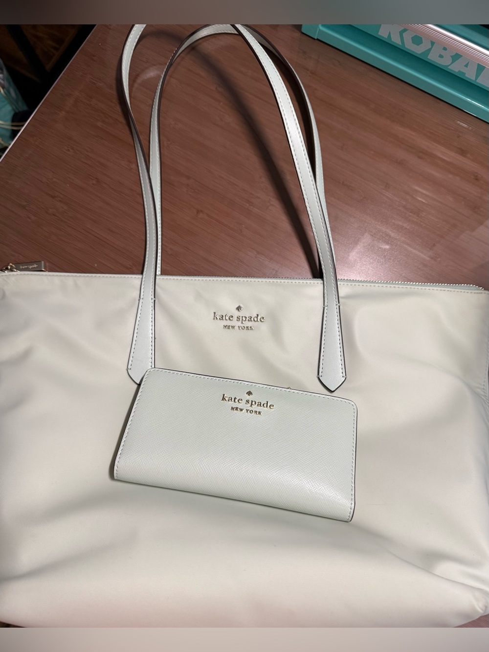 kate spade mint green tote with matching slim wallet